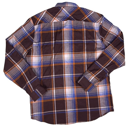 Mens Public Record Plaid Button Down‎ Shirt Brown Blue Orange Corduroy XL - Picture 3 of 8